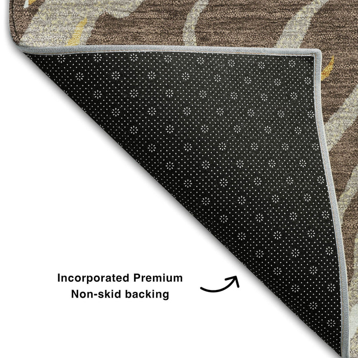 10' X 14' Abstract Washable Area Rug With UV Protection (681371) - Brown / Ivory / Taupe