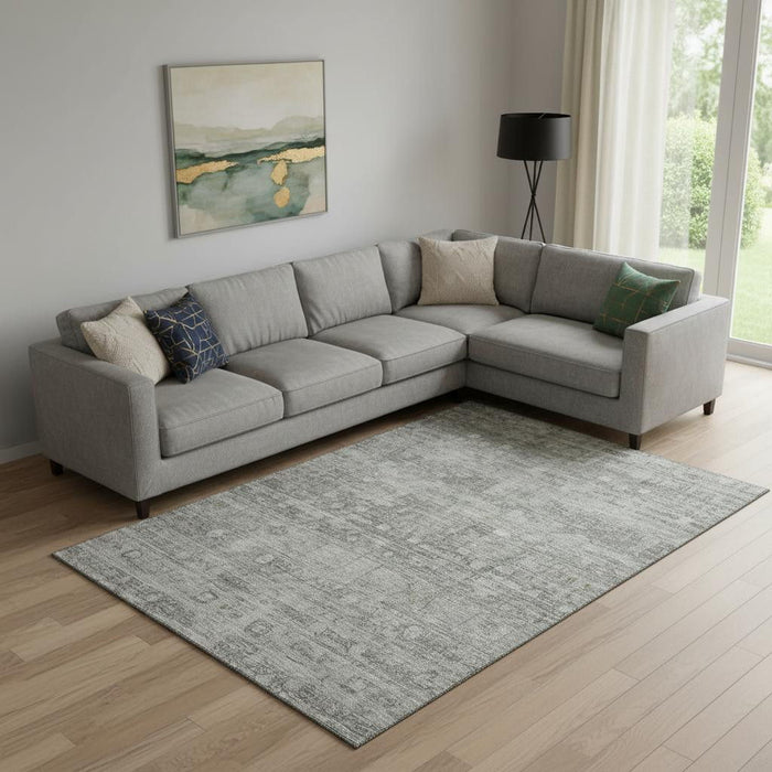 10' X 14' Geometric Washable Area Rug With UV Protection (700757) - Pewter / Taupe