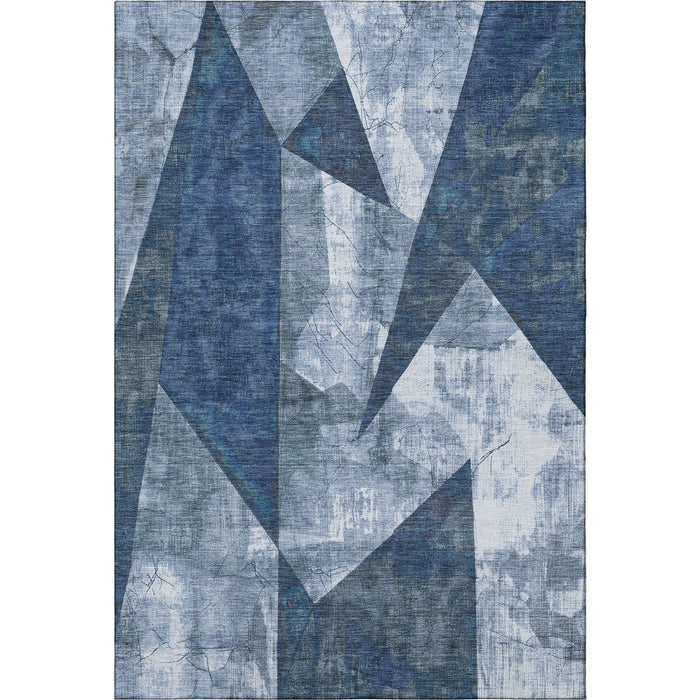 10' X 14' Abstract Geometric Washable Area Rug With UV Protection (705347) - Navy Blue / Ivory