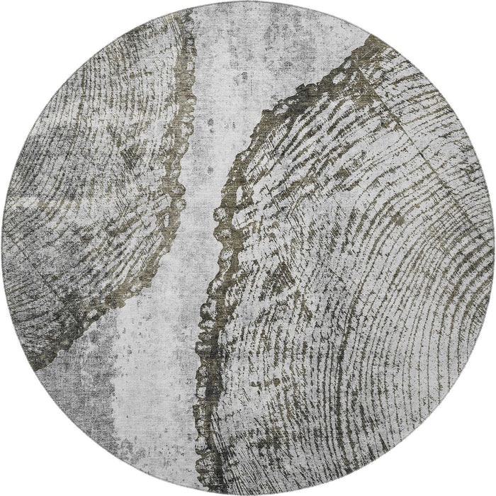8' Woodland Lodge Washable Round Rug With UV Protection (653740) - Gray / Ivory