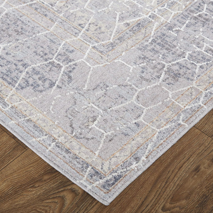 12' x 15' Floral Power Loom Distressed Stain Resistant Area Rug - Gray And Ivory