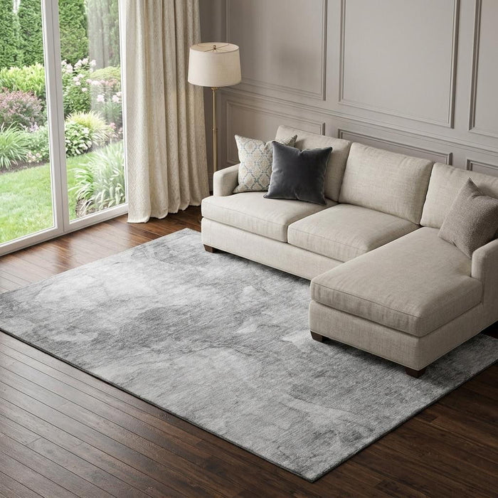 10' X 14' Abstract Washable Area Rug With UV Protection (656298) - Gray / Silver