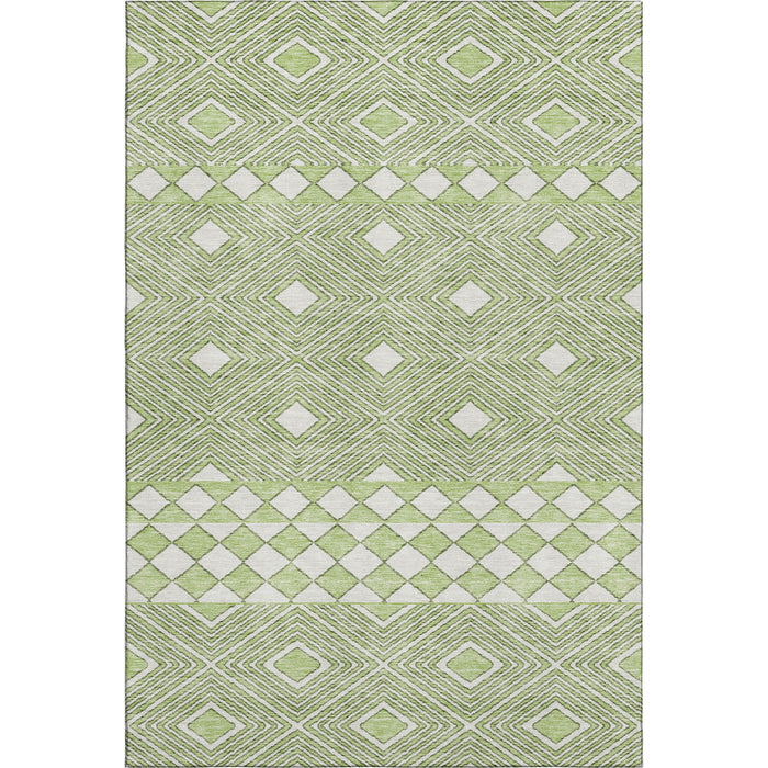 10' X 14' Geometric Washable Area Rug With UV Protection (671354) - Artichoke Green / Ivory