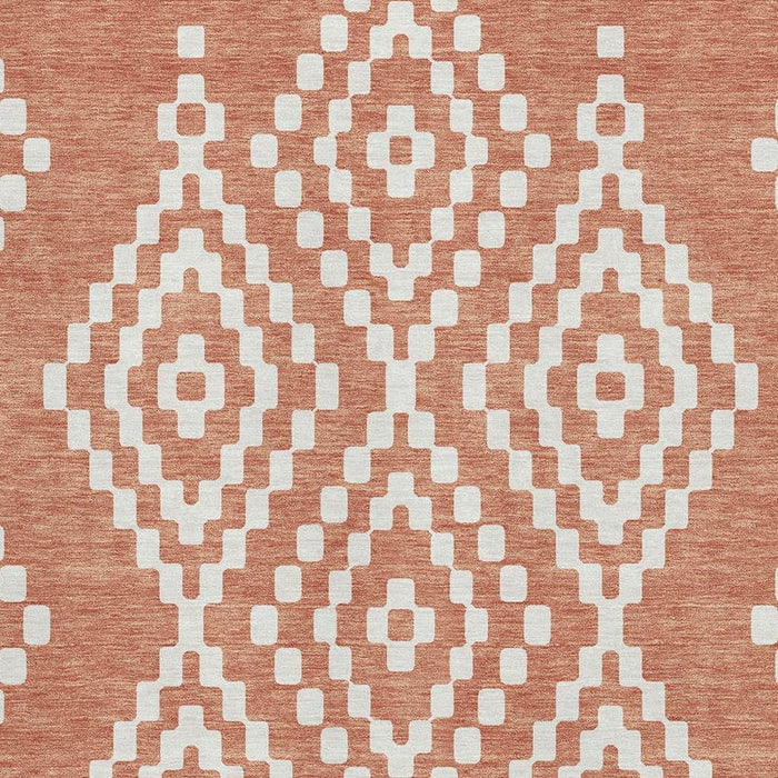 10' X 14' Geometric Washable Area Rug With UV Protection (670826) - Salmon / Ivory