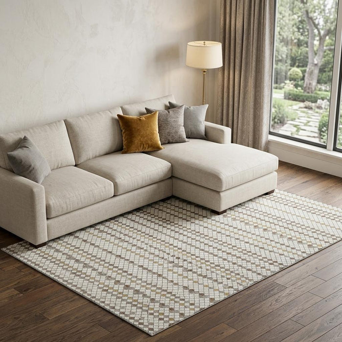 10' X 14' Striped Washable Area Rug With UV Protection (693528) - Ivory / Brown / Gray