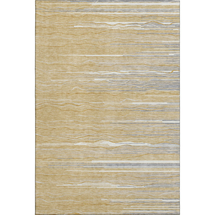 10' X 14' Striped Washable Area Rug With UV Protection (678371) - Gold / Gray / Ivory