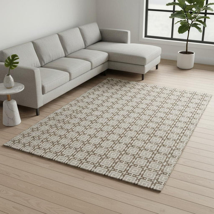 8' X 10' Geometric Washable Area Rug With UV Protection (645245) - Taupe / Beige