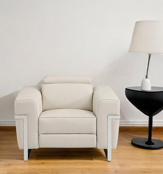 Italian Leather Power Recliner Chair - Beige