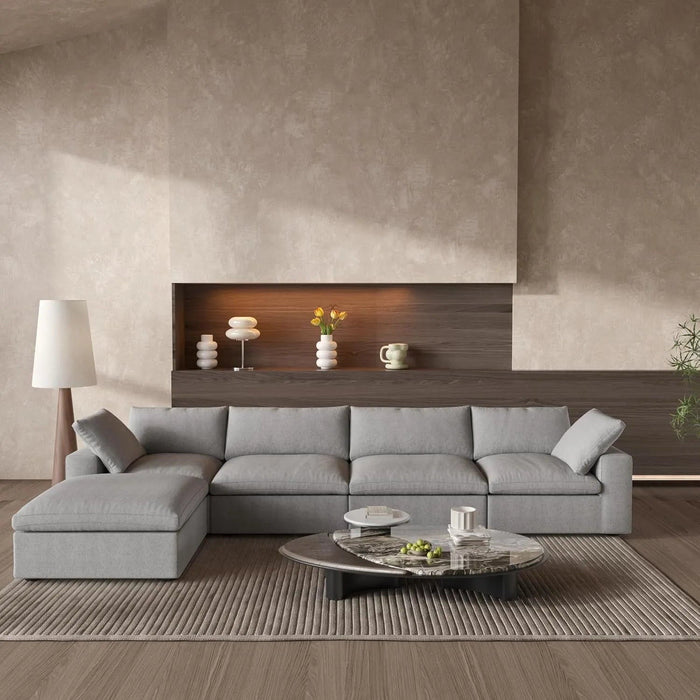 2 Piece Living Room Set Blend Modular Sofa & Ottoman Storage - Light Gray