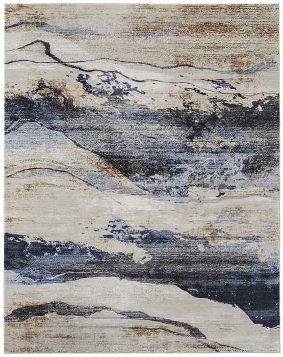 7' x 10' Abstract Power Loom Area Rug - Blue Gray And Tan