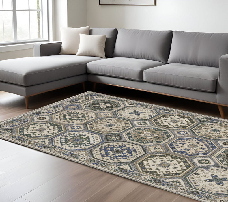 8' X 11' Medallion Area Rug With Fringe - Ivory And Blue