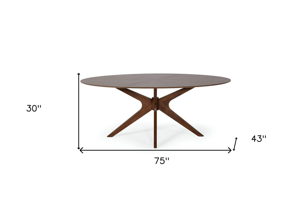 75" Oval Solid Manufactured Wood Pedestal Base Dining Table - Brown