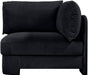 Velvet performance fabric upholstered corner chair by Meridian Furniture, stationary design with plush cushioning and modern style.
