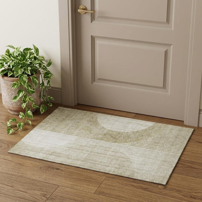 3' X 5' Geometric Washable Area Rug With UV Protection (655753) - Taupe / Beige