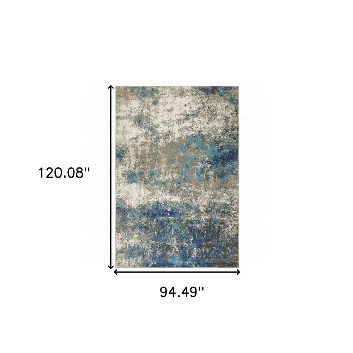 8' x 10' Abstract Power Loom Stain Resistant Area Rug - Blue Gray And Beige