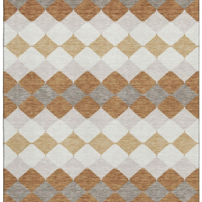 10' X 14' Geometric Washable Area Rug With UV Protection (679054) - Copper / Beige / Ivory