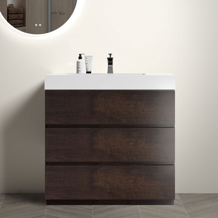 Giga Alice bathroom vanity with large storage, freestanding design, one-piece sink basin, modern style, without drain or faucet.