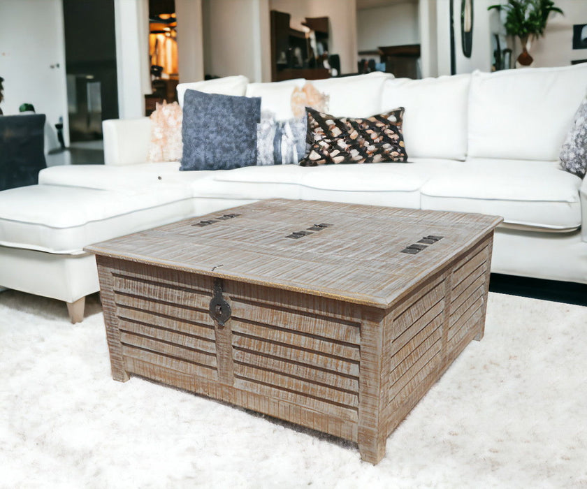 Wash Solid Wood Square Distressed Lift Top Coffee Table - Light Brown