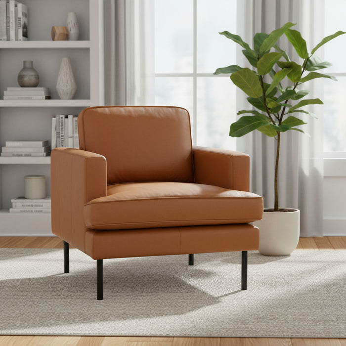 Faux Leather Upholstered Arm Chair - Brown / Black