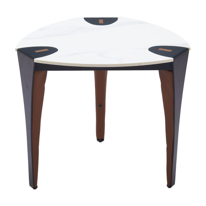 Faux Marble End Table - White