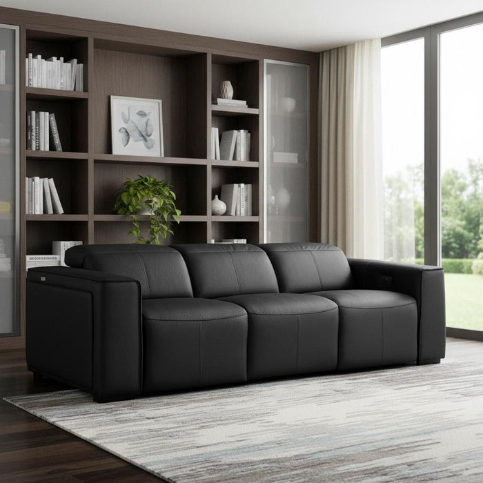 Top Grain Leather Reclining Metal USB Sofa (720386) - Black