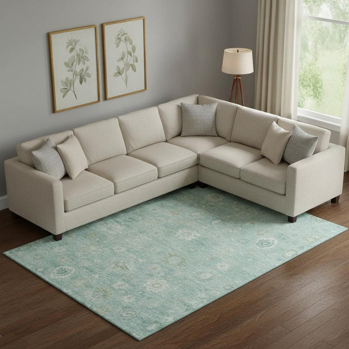 10' X 14' Damask Washable Area Rug With UV Protection (700835) - Teal / Ivory