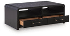 Rectangular cocktail table from Signature Design by Ashley, featuring a sleek wooden surface and modern design.