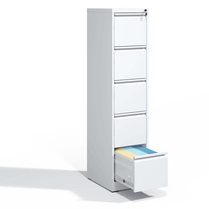 Giga steel vertical filing cabinet with lock, designed for A4, legal, and letter size documents, featuring multiple drawers.