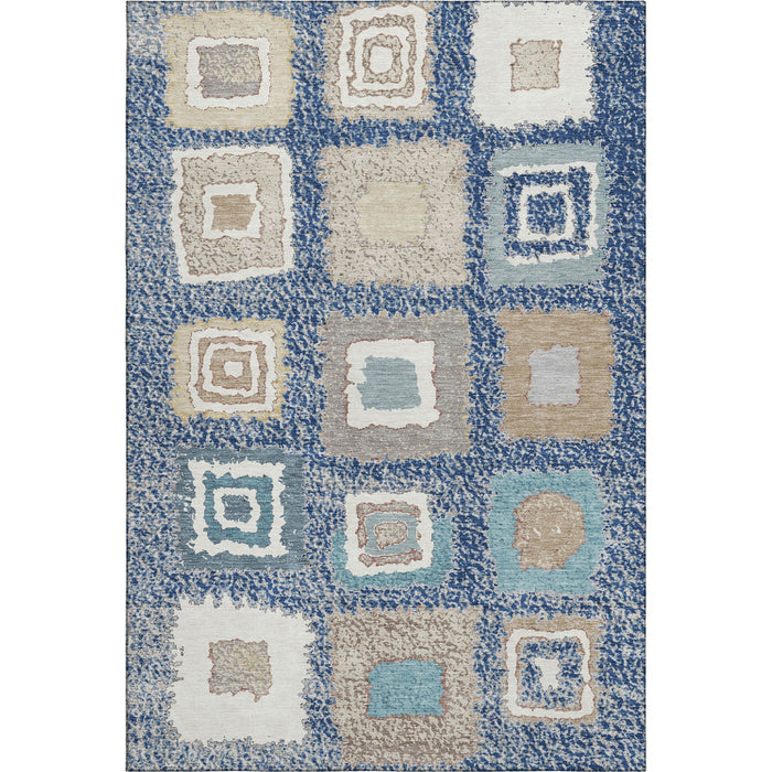 10' X 14' Geometric Washable Area Rug With UV Protection (711011) - Navy Blue / Ivory / Beige