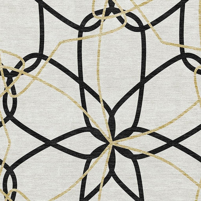 10' X 14' Geometric Washable Area Rug With UV Protection (675558) - White / Black / Gold