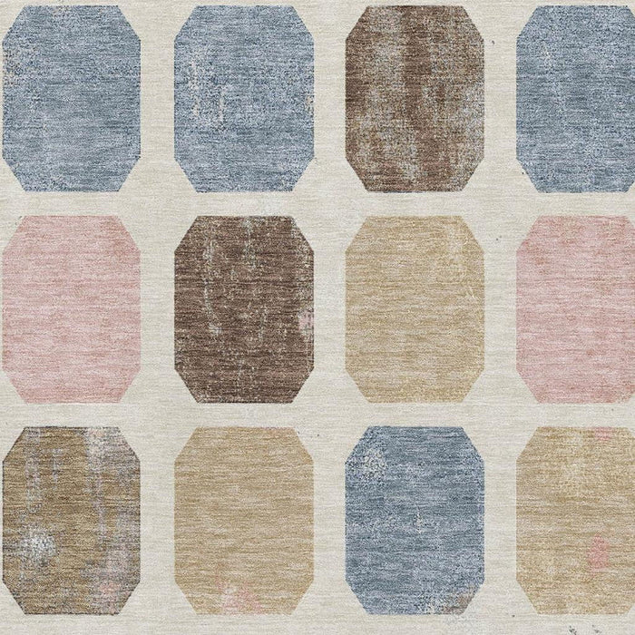 10' X 14' Geometric Washable Area Rug With UV Protection (709210) - Linen / Ivory / Brown