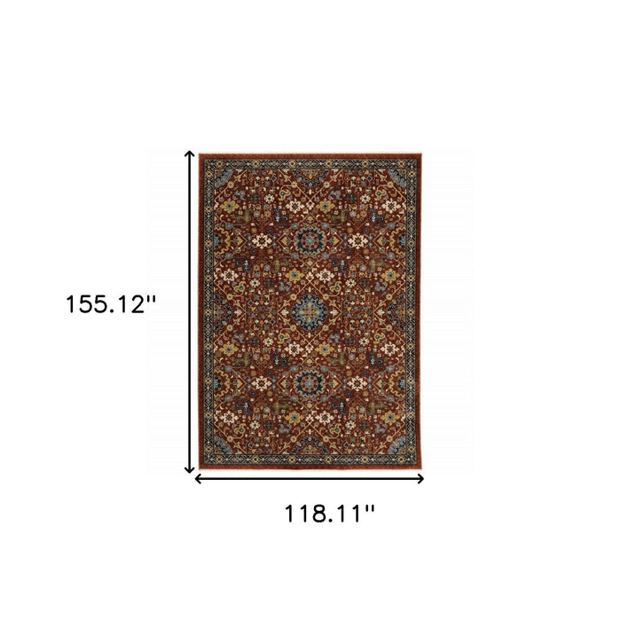 10' x 13' Oriental Power Loom Area Rug With Fringe - Blue And Red