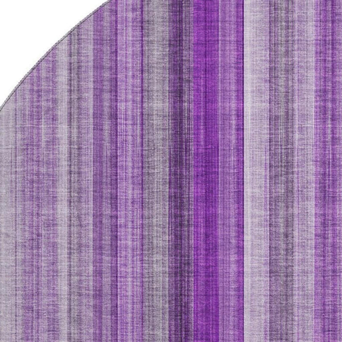 8' Striped Washable Round Rug With UV Protection (648403) - Purple / Ivory