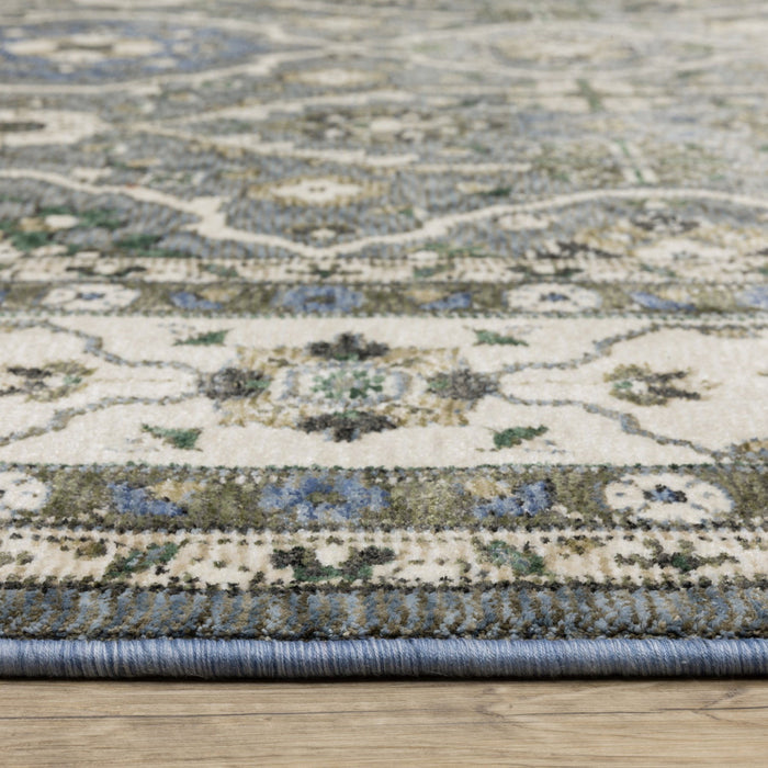 8' X 11' Oriental Area Rug With Fringe (574934) - Blue / Gray