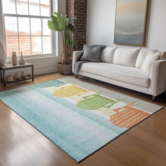 10' X 14' Nautical Washable Area Rug With UV Protection - Aqua