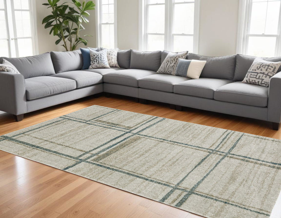 10' x 13' Geometric Power Loom Area Rug - Gray Teal Beige And Tan