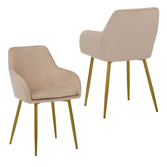 Set of two beige Giga dining chairs with cushioned seats and wooden legs, ideal for modern dining room decor.
