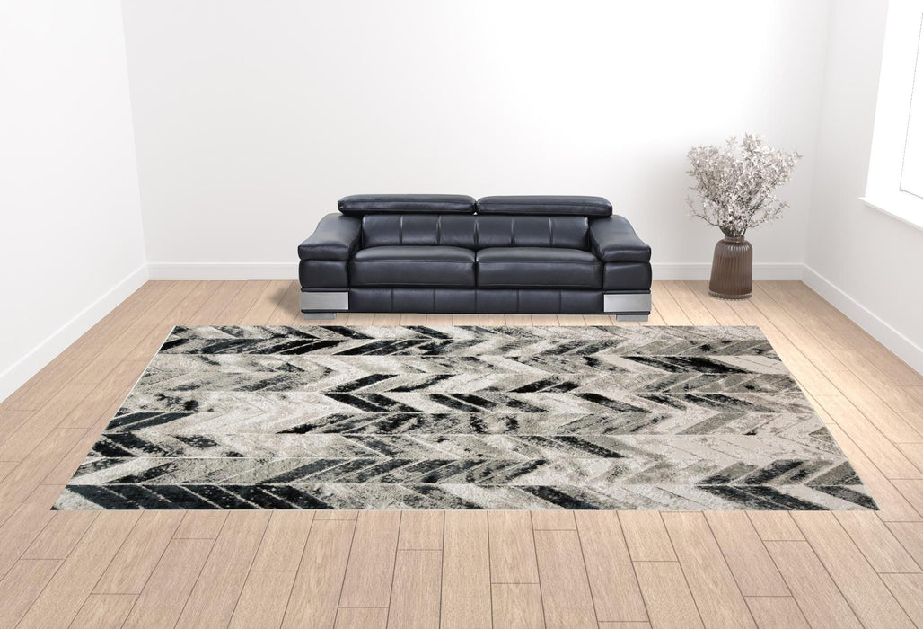 12' x 18' Geometric Area Rug - Black Gray And Silver