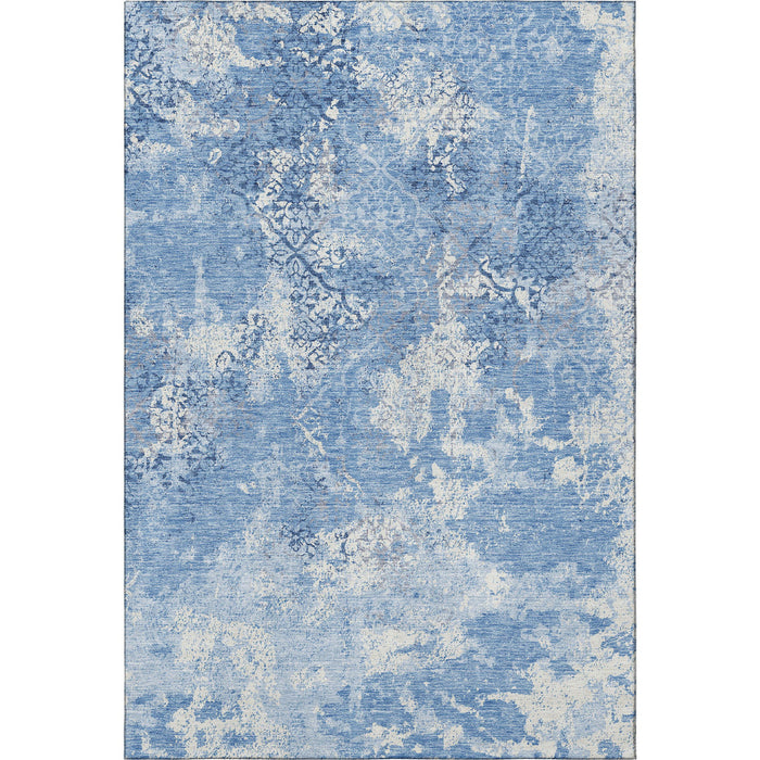 8' X 10' Abstract Washable Area Rug Polyester With UV Protection - Blue And Ivory