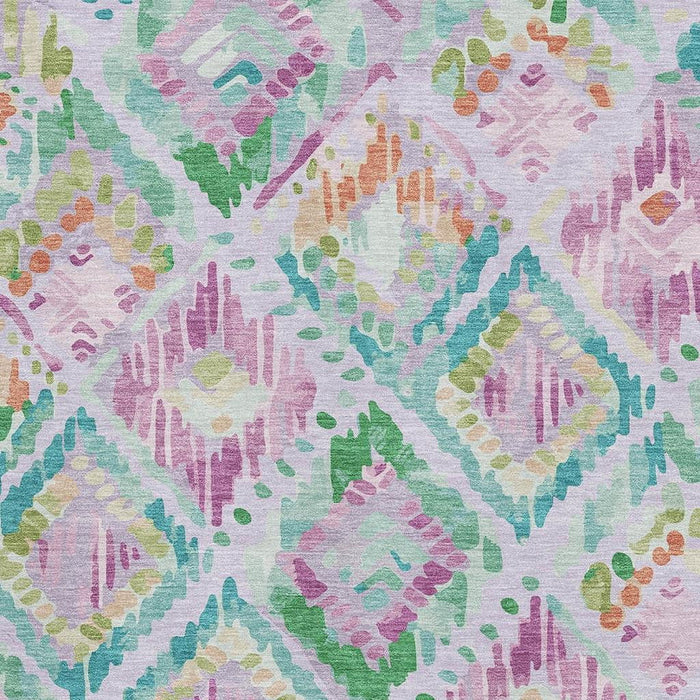 10' X 14' Geometric Washable Area Rug With UV Protection (693030) - Lavender / Teal / Orange