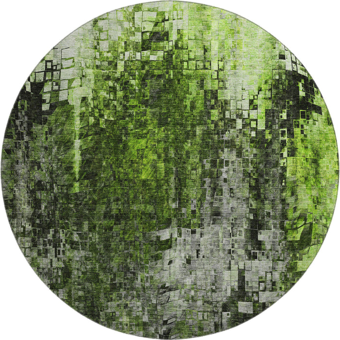 8' Abstract Washable Round Rug With UV Protection (650251) - Green / Gray