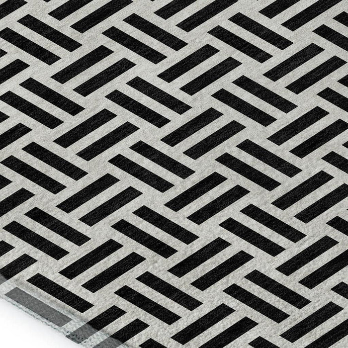 10' X 14' Geometric Washable Area Rug With UV Protection (677219) - Black / Ivory