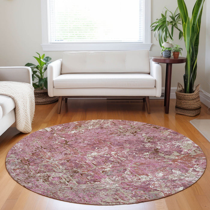 8' Diamond Washable Round Rug With UV Protection - Pink