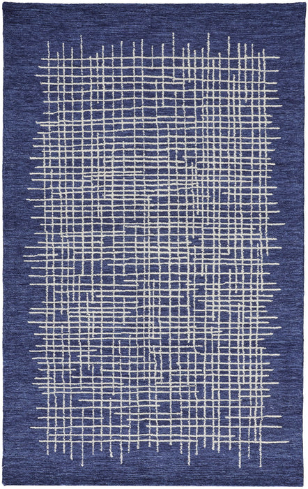 12' x 15' Wool Plaid Tufted Handmade Area Rug - Blue And Ivory