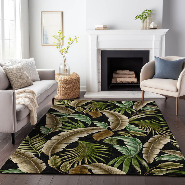 10' X 14' Geometric Washable Area Rug With UV Protection - Midnight And Brown