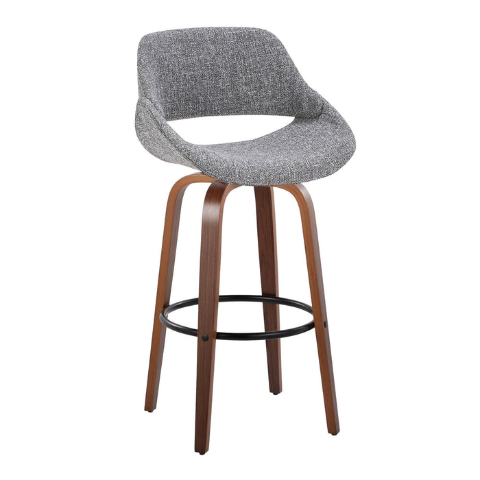 Fabrizzi - 30" Fixed-Height Barstool With Swivel And Round Black Metal Footrest (Set of 2) - Walnut Wood