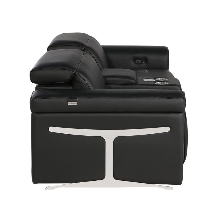 Italian Leather Power Reclining Loveseat With Storage (720526) - Black