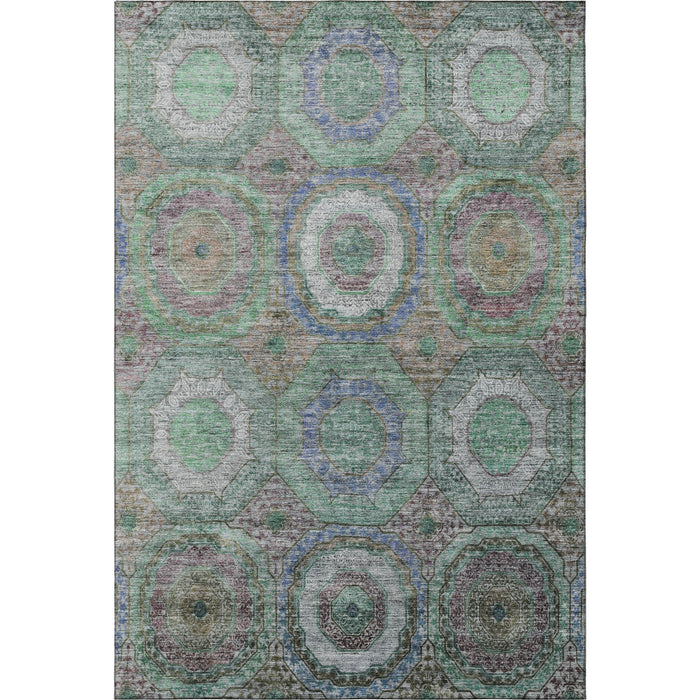 10' X 14' Geometric Washable Area Rug With UV Protection (716491) - Green / Gray