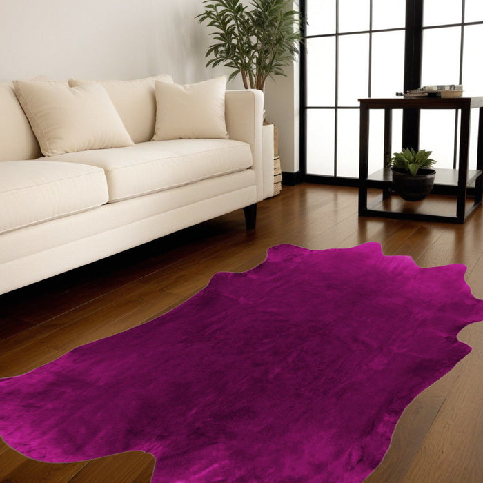 6' x 7' Hand Knotted Area Rug - Purple Cowhide