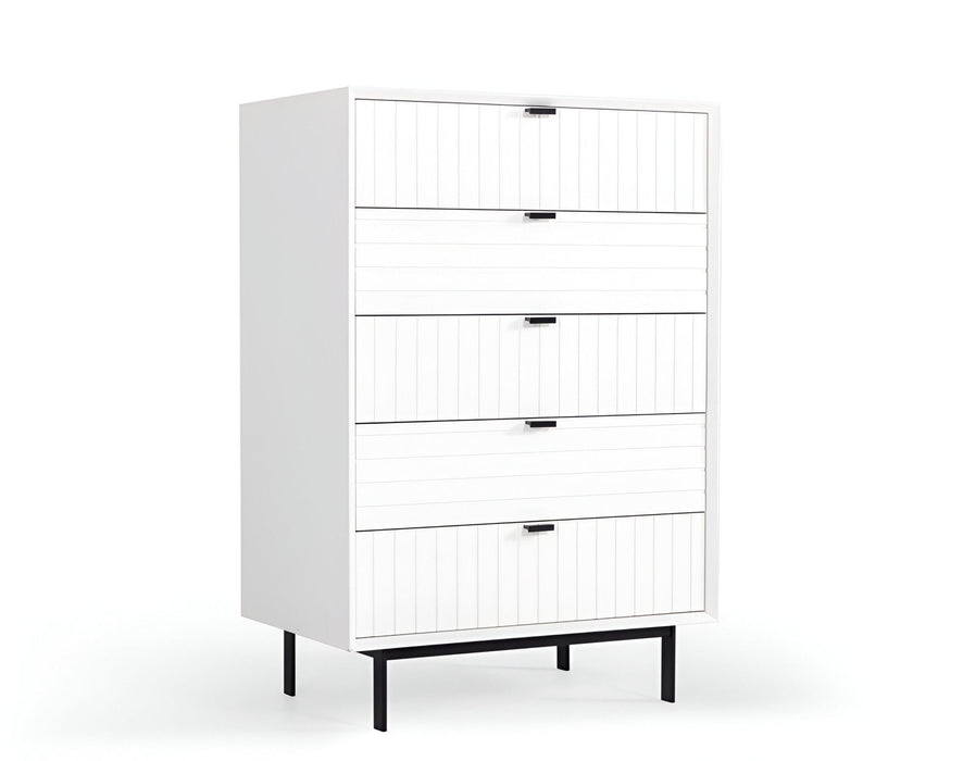 Solid Wooden Five Drawer Chest - White